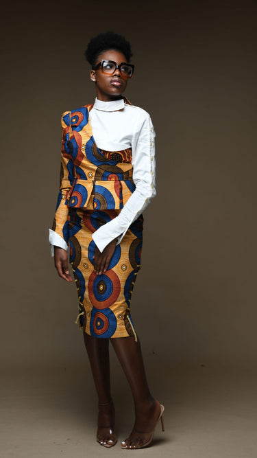 INFINITY Déjà Caramel Ankara Side Laced Pencil Skirt